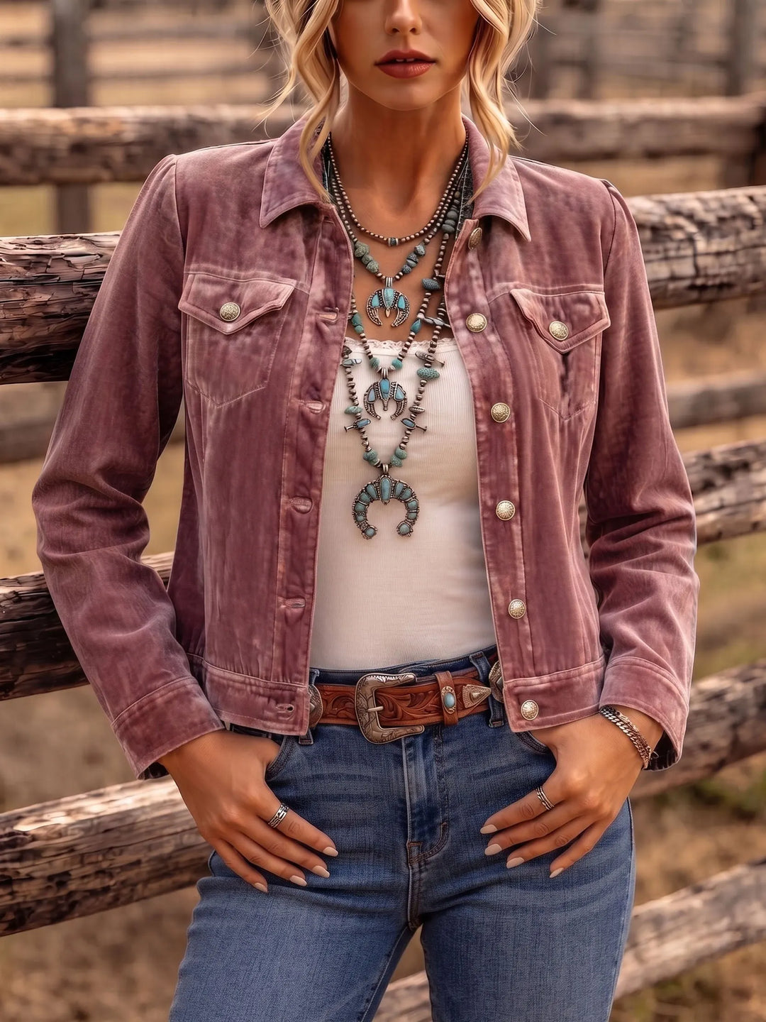 Women's Vintage Wash Velvet-Finish Button Jacket