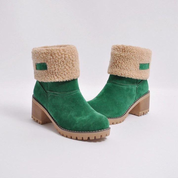Women's Winter Suede Snow Boots with Sherpa Fold-Over Cuff