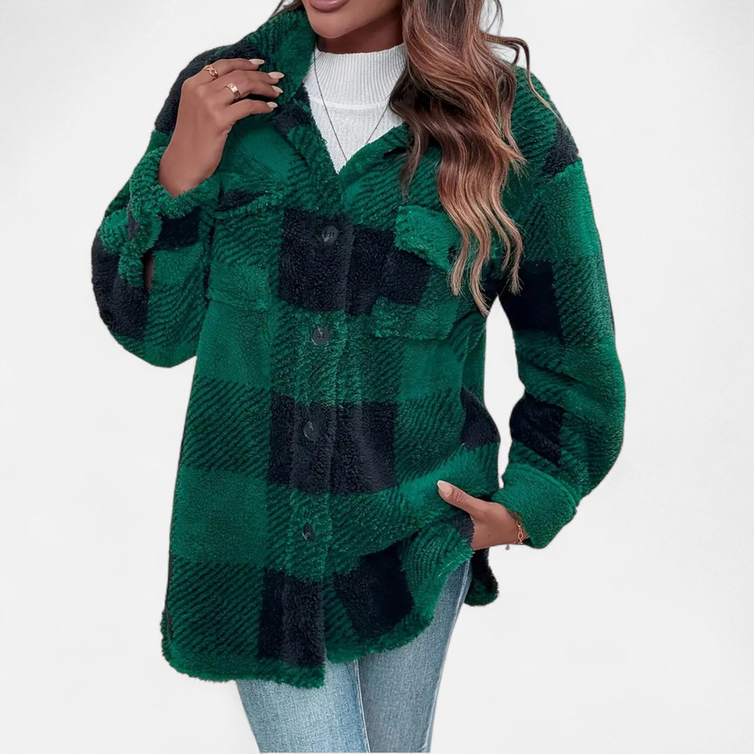 Women's Plush Sherpa Checkered Shirt Jacket