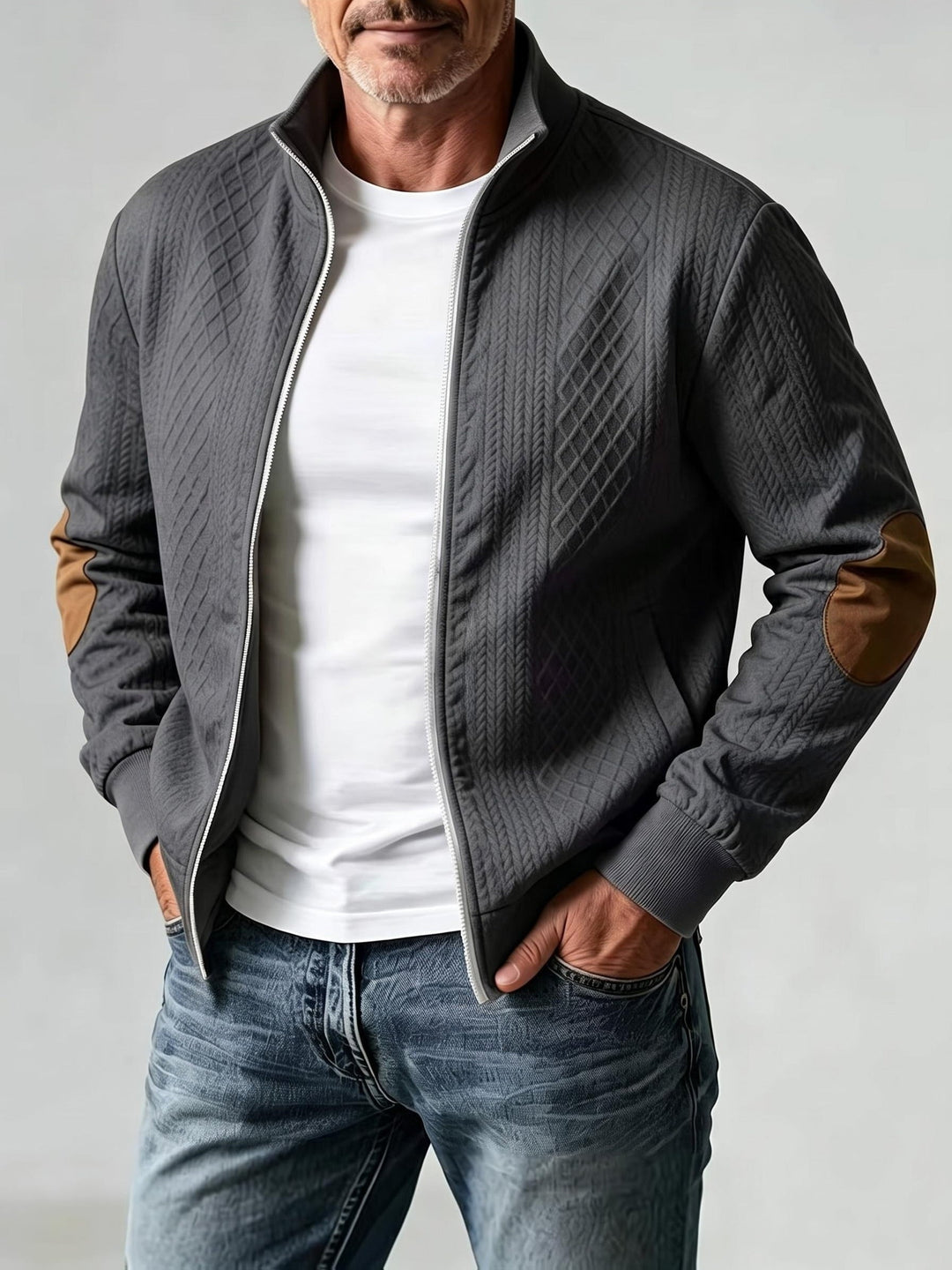Men's Diamond Jacquard Knit Baseball Jacket
