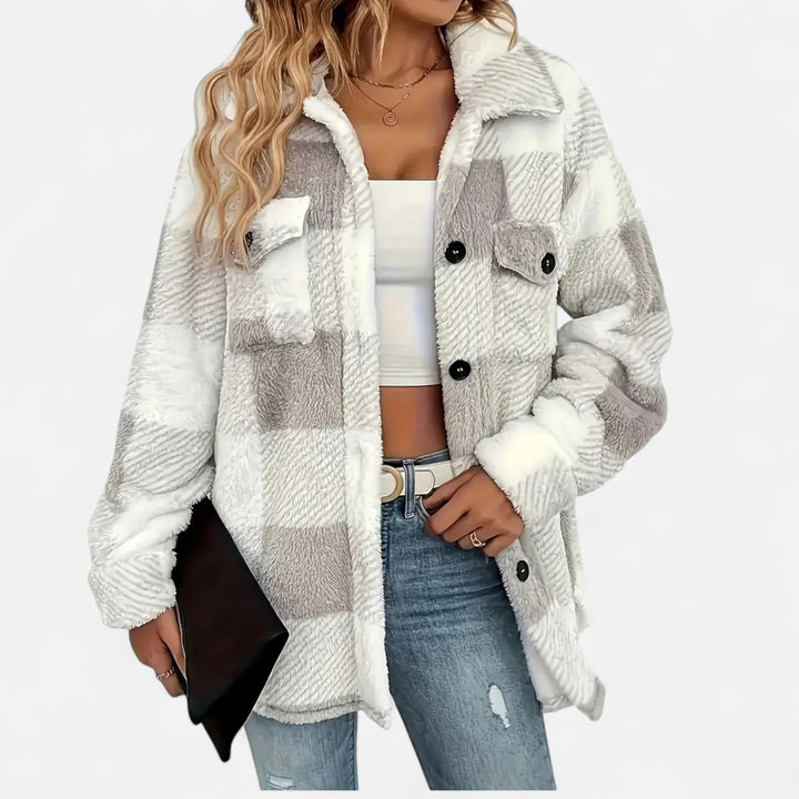 Women's Plush Sherpa Checkered Shirt Jacket