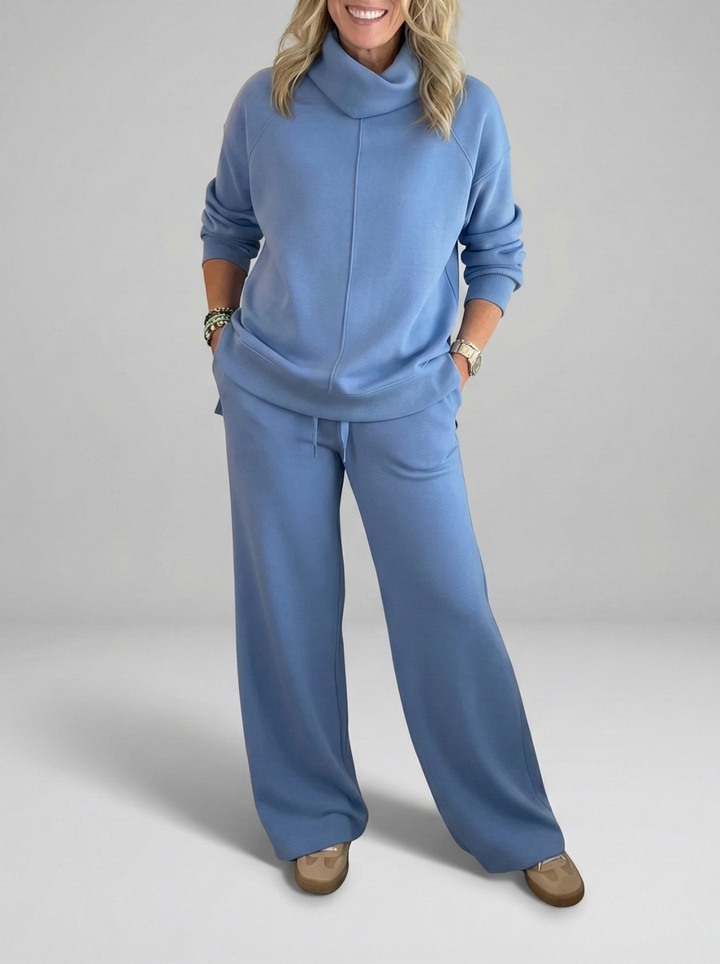 Women's Cowl Neck Wide-Leg Loungewear Set