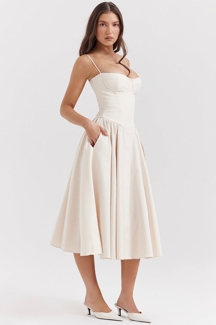 Elegant Corset Midi Dress with Adjustable Straps