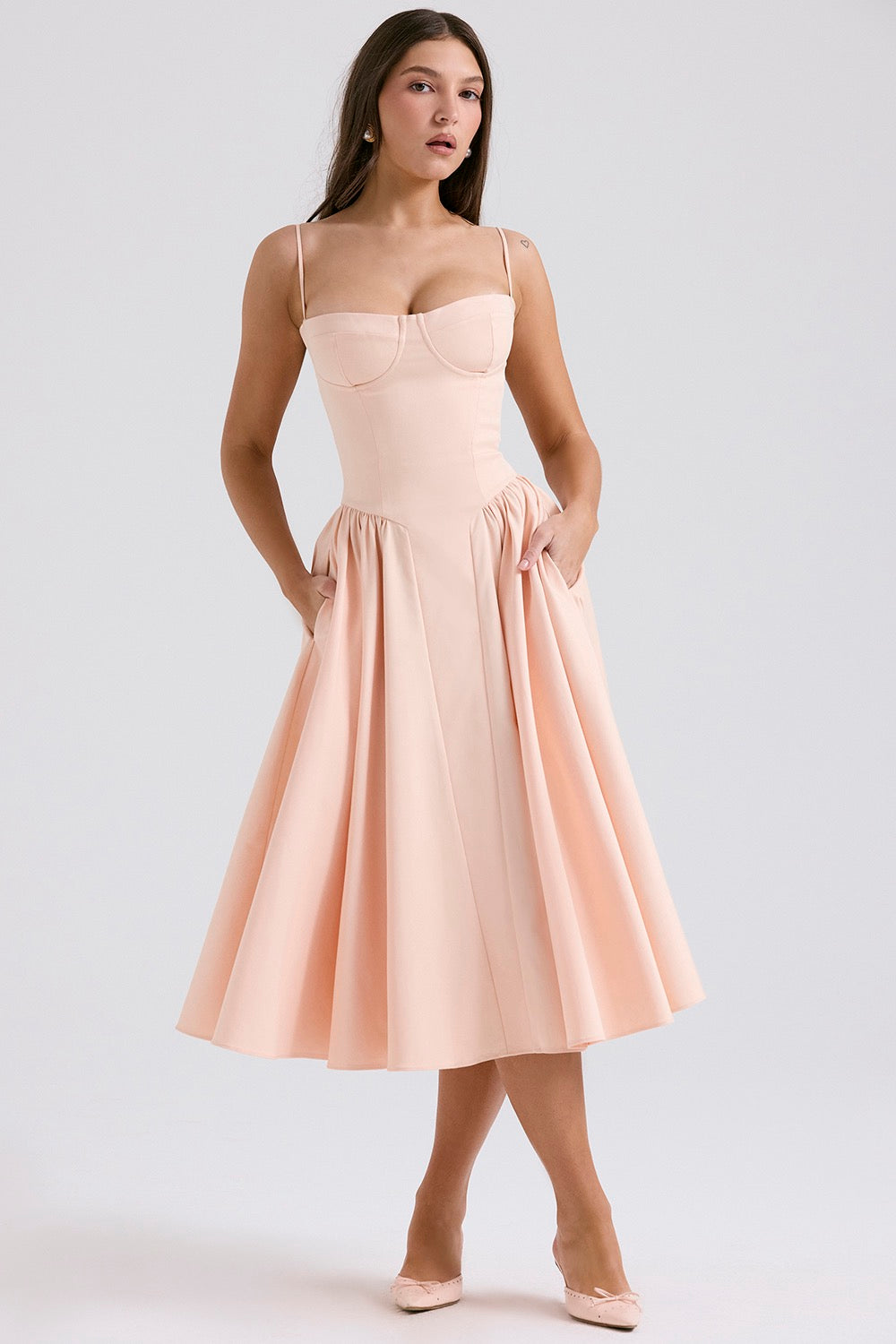 Elegant Corset Midi Dress with Adjustable Straps