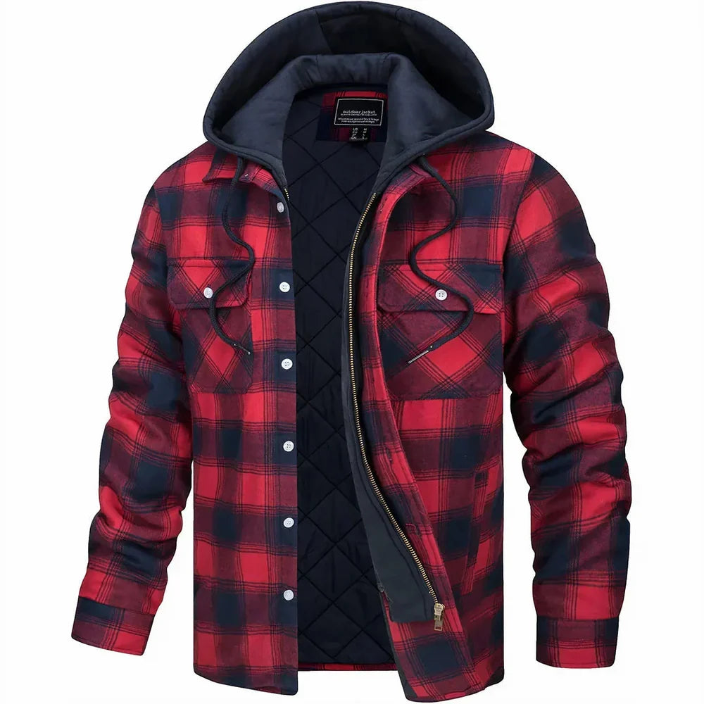Men's Check Flannel Hooded Jacket