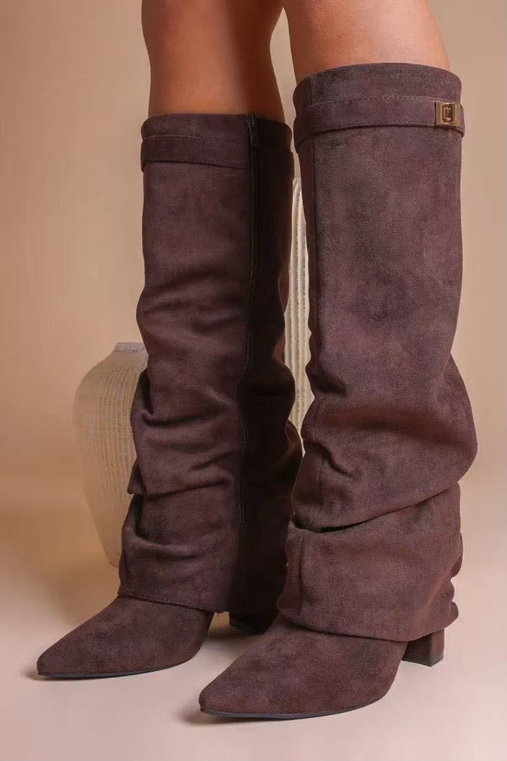 Women's Suede Knee-High Block Heel Boots