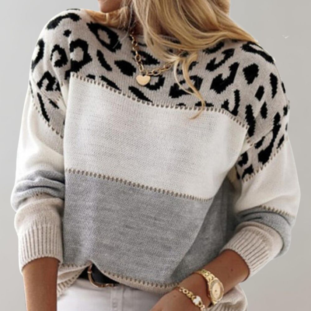 Women's Soft Color-Block Leopard Print Sweater