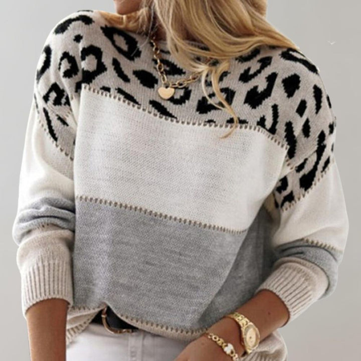 Women's Soft Color-Block Leopard Print Sweater