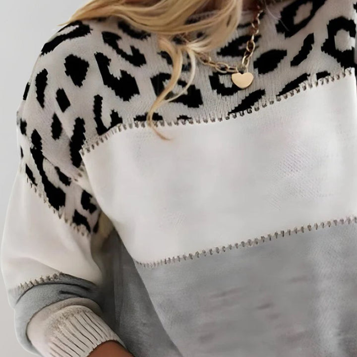 Women's Soft Color-Block Leopard Print Sweater