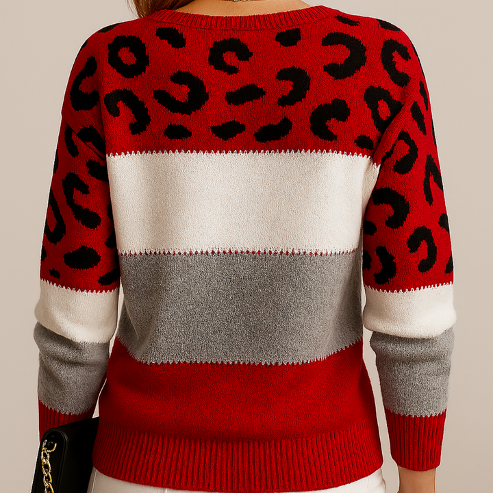 Women's Soft Color-Block Leopard Print Sweater