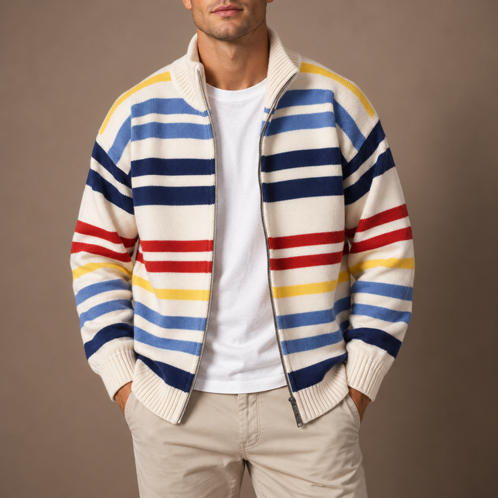 Men's Striped Zip Cardigan