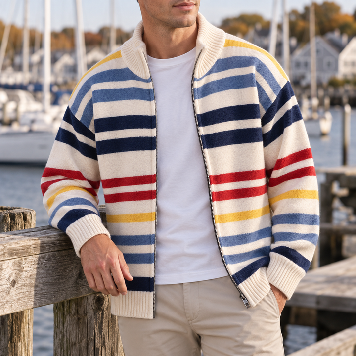 Men's Striped Zip Cardigan