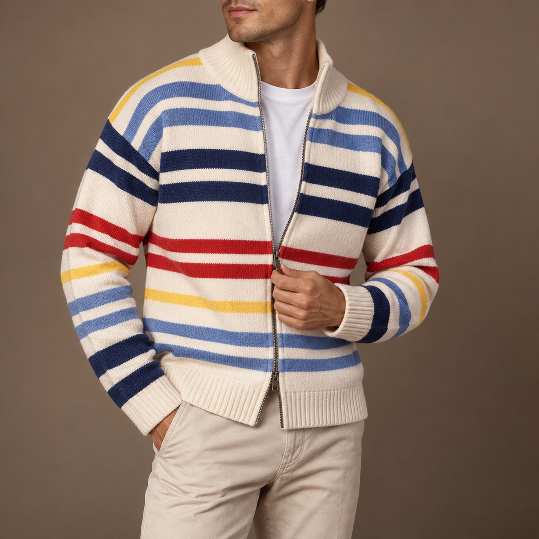 Men's Striped Zip Cardigan