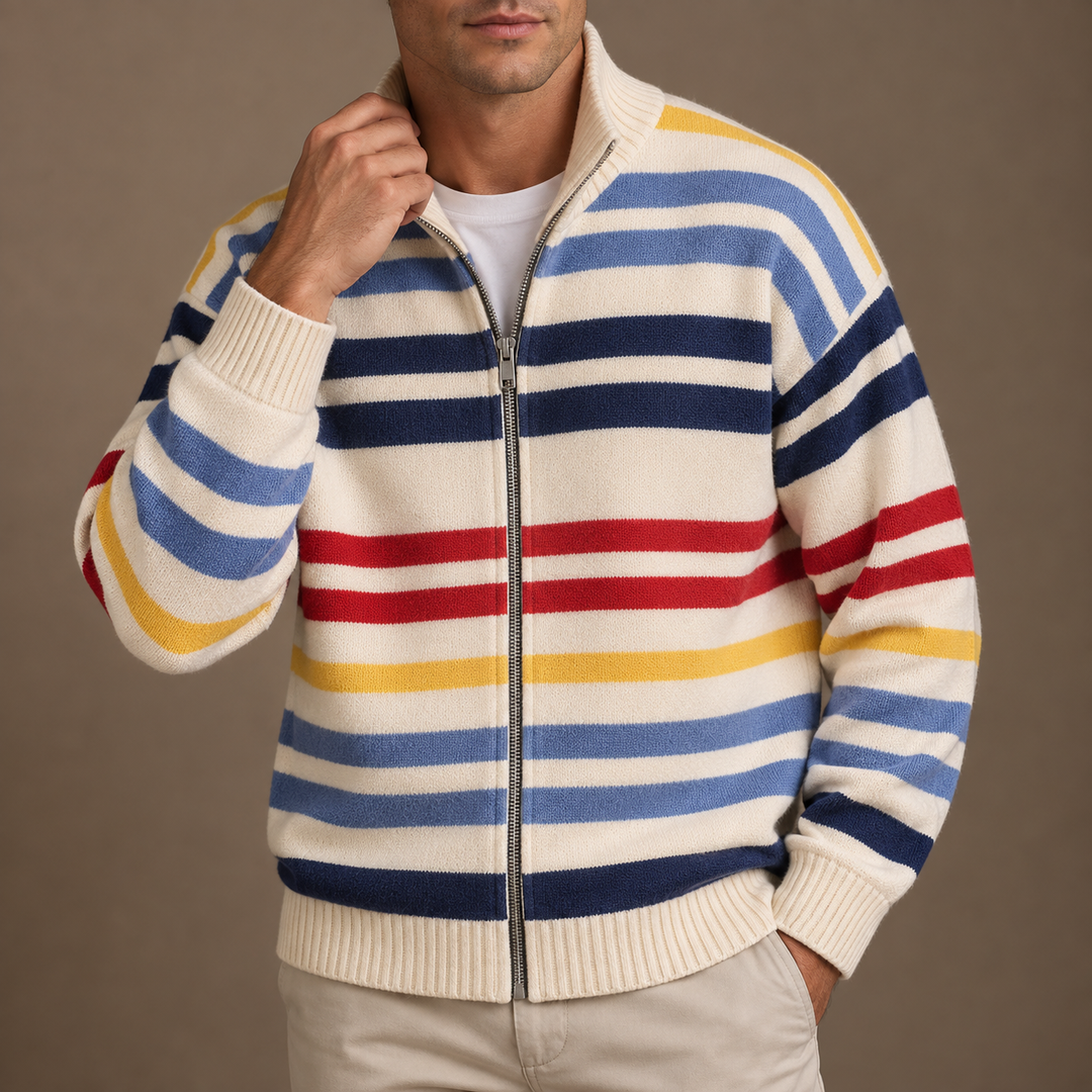 Men's Striped Zip Cardigan