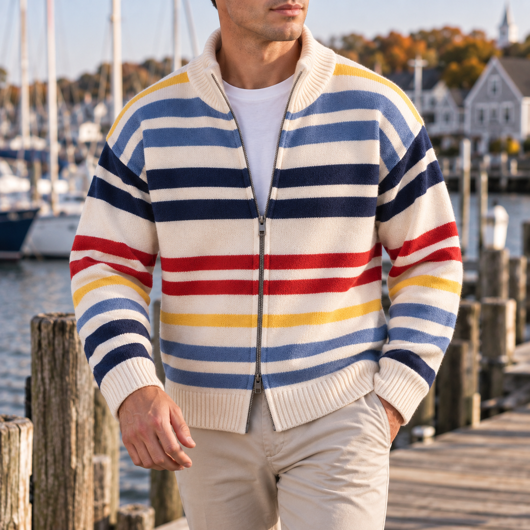 Men's Striped Zip Cardigan