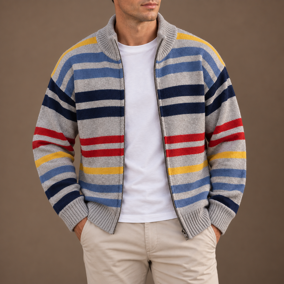 Men's Striped Zip Cardigan
