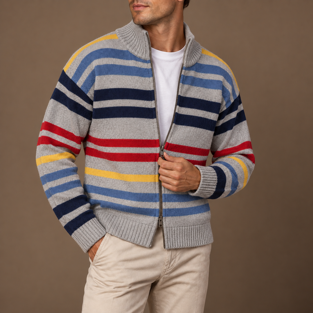 Men's Striped Zip Cardigan