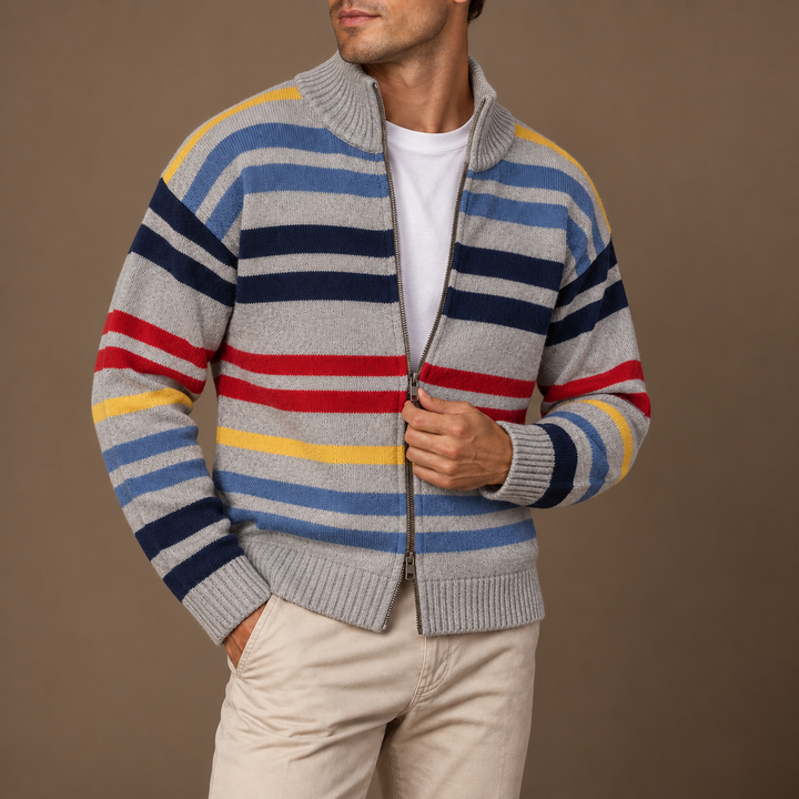 Men's Striped Zip Cardigan