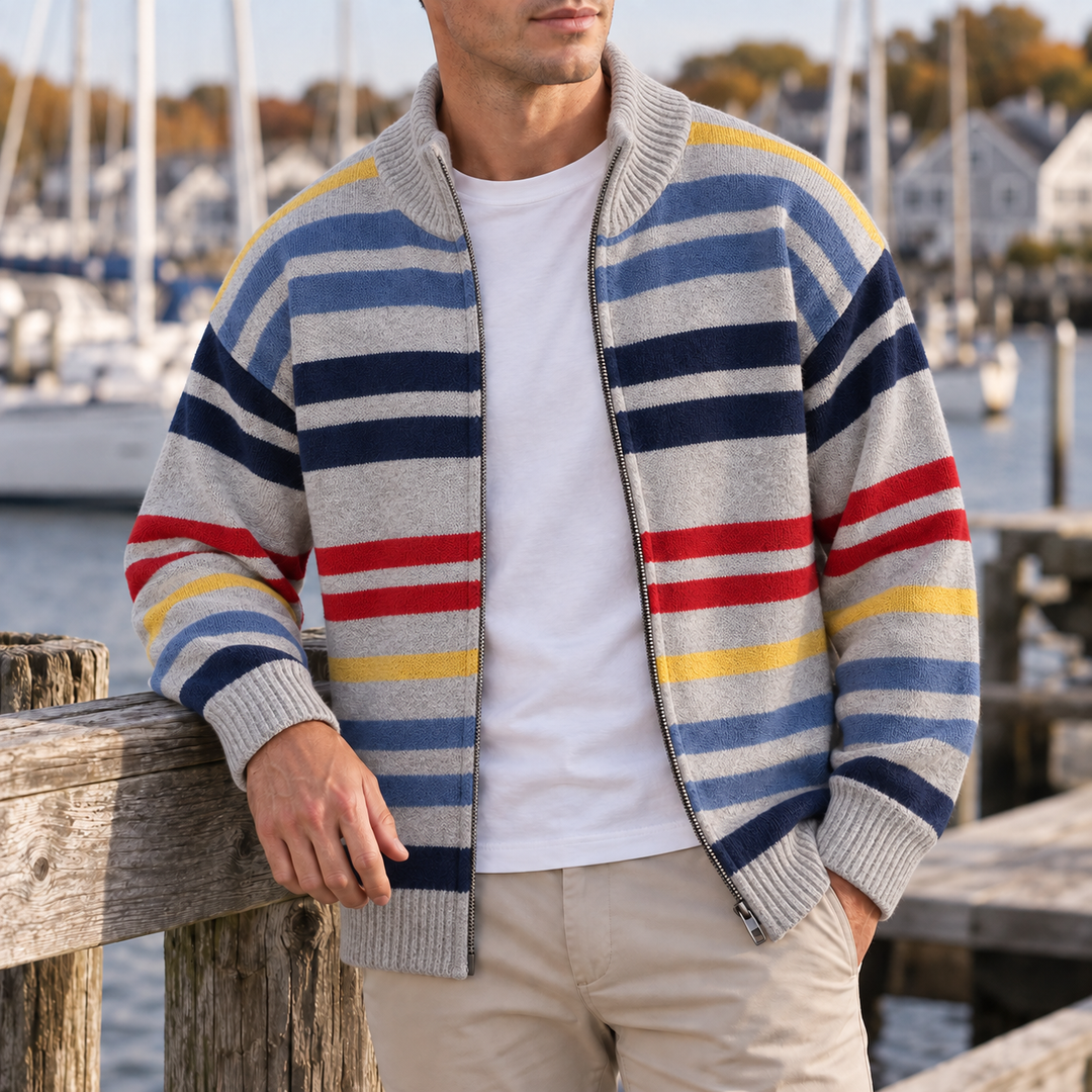 Men's Striped Zip Cardigan