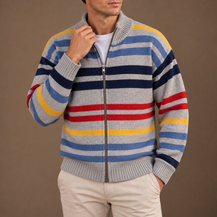 Men's Striped Zip Cardigan
