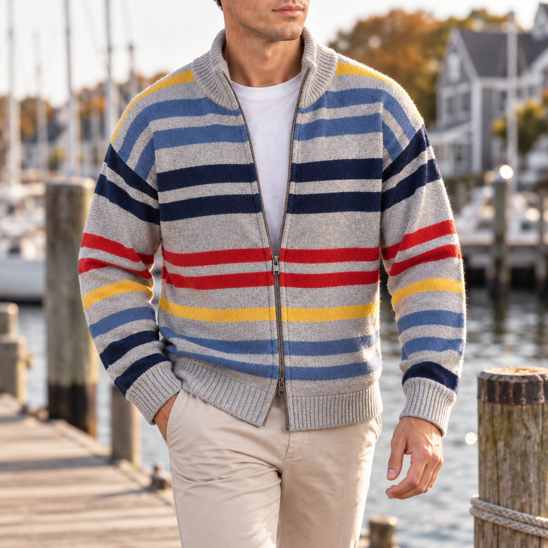 Men's Striped Zip Cardigan