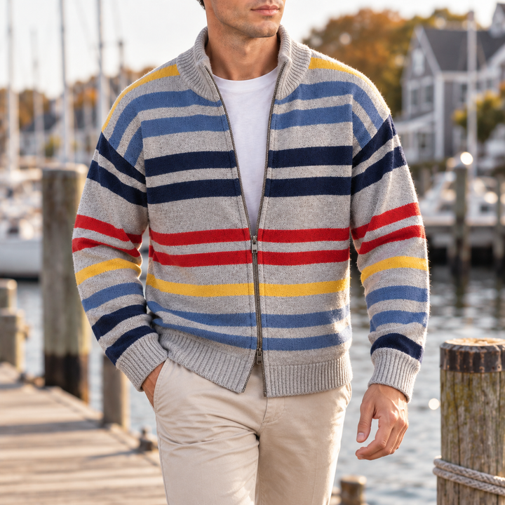Men's Striped Zip Cardigan