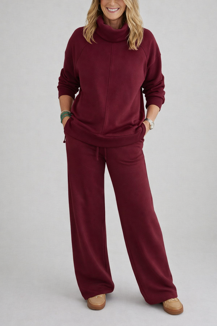 Women's Cowl Neck Wide-Leg Loungewear Set