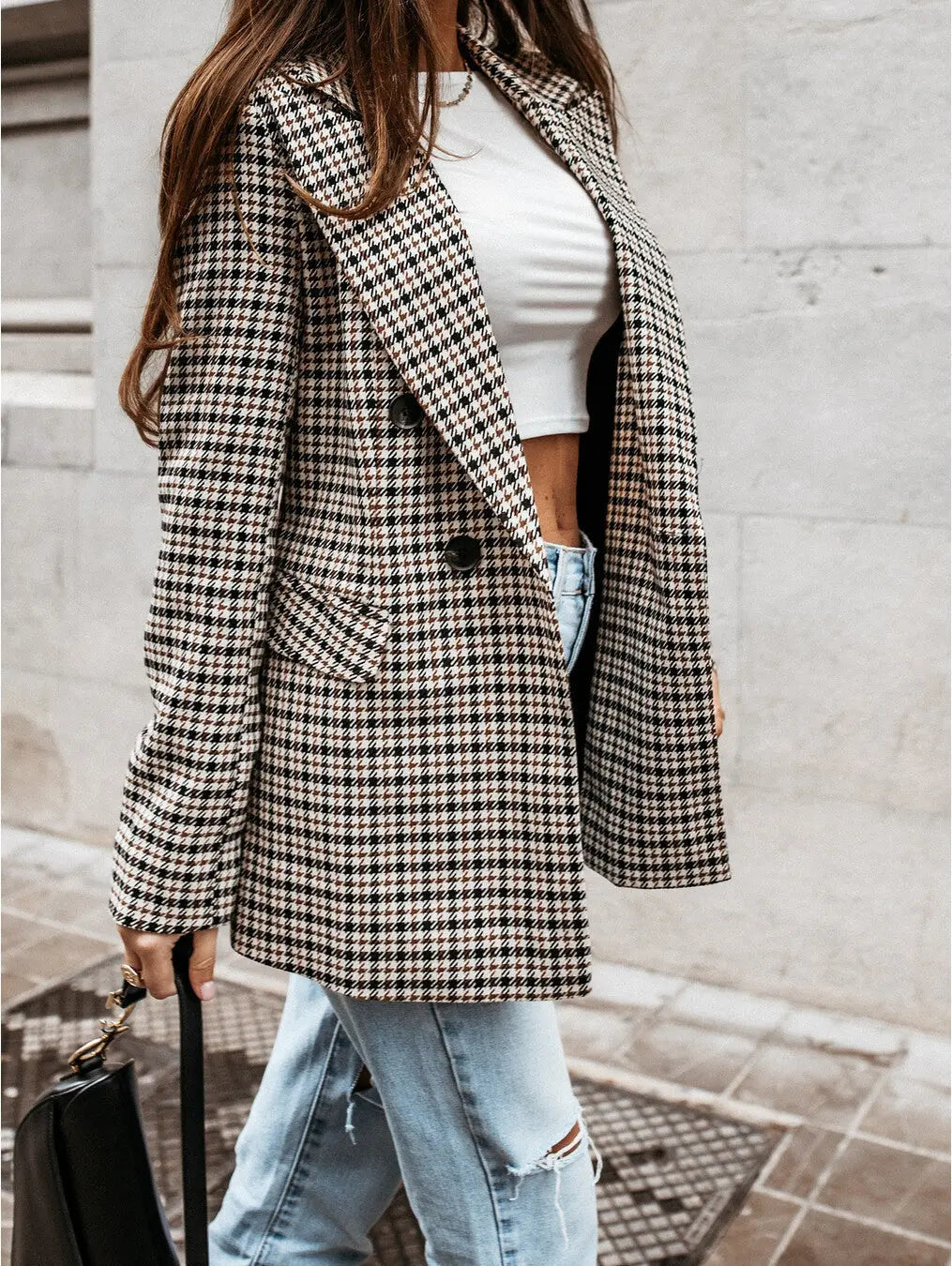 Houndstooth Double-Breasted Blazer for Women