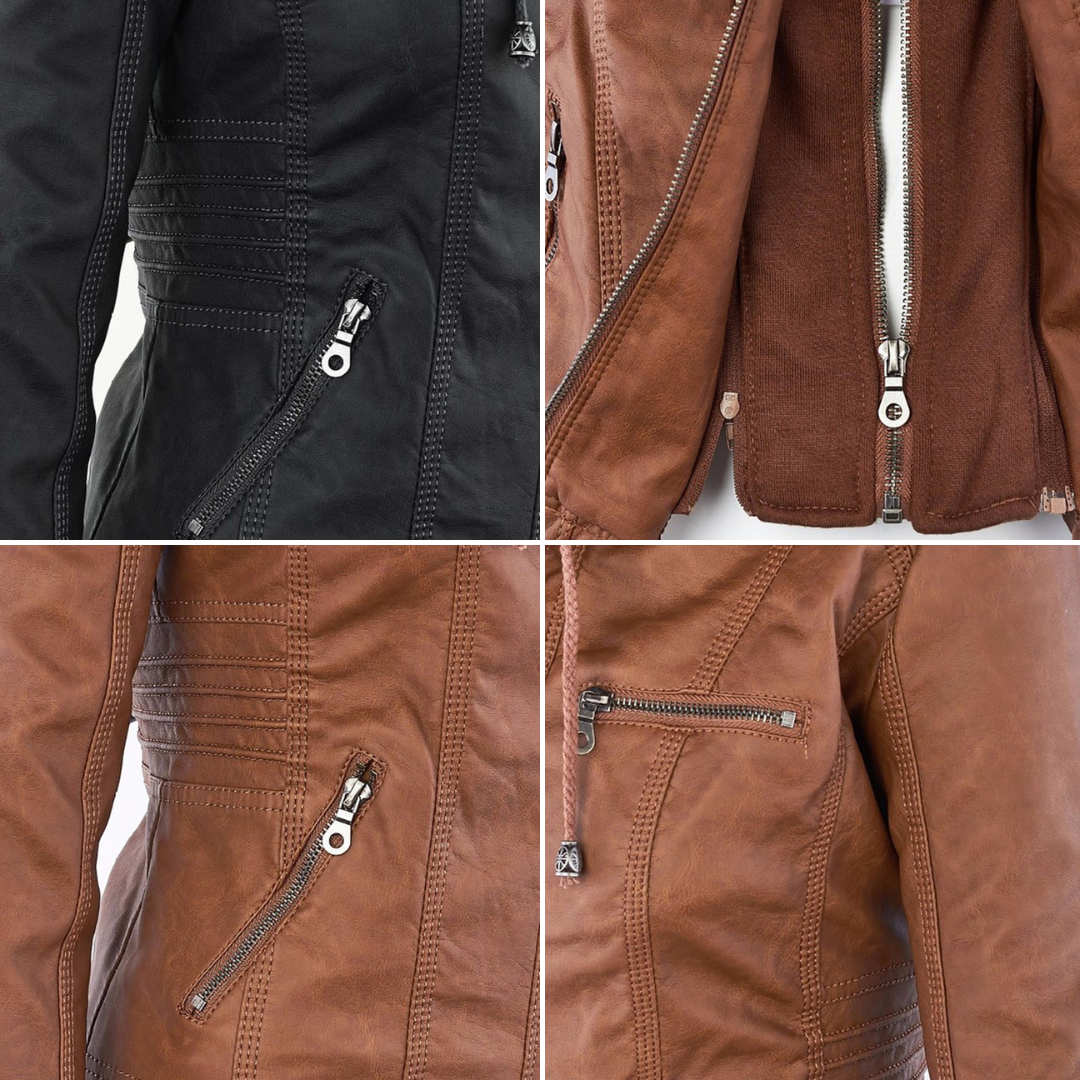 Women's Faux Leather Hooded Moto Jacket