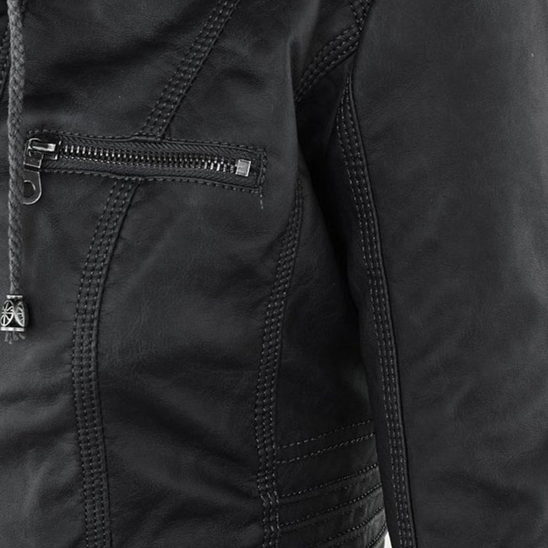 Women's Faux Leather Hooded Moto Jacket