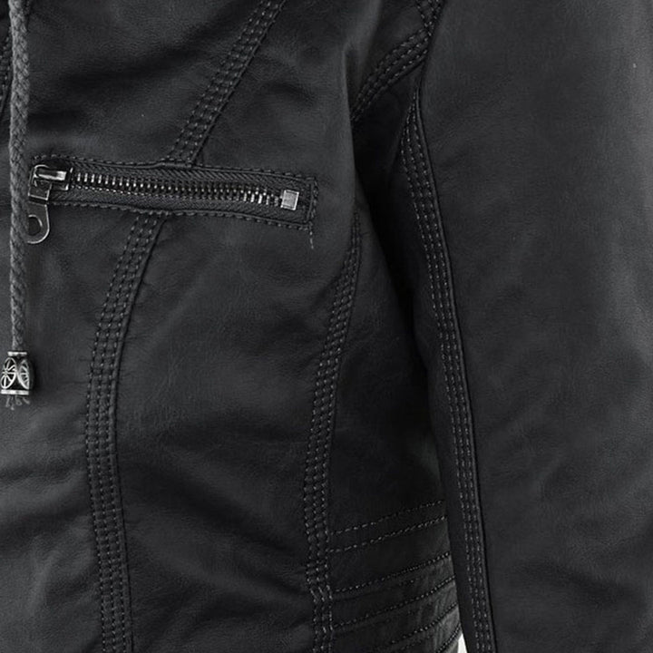 Women's Faux Leather Hooded Moto Jacket