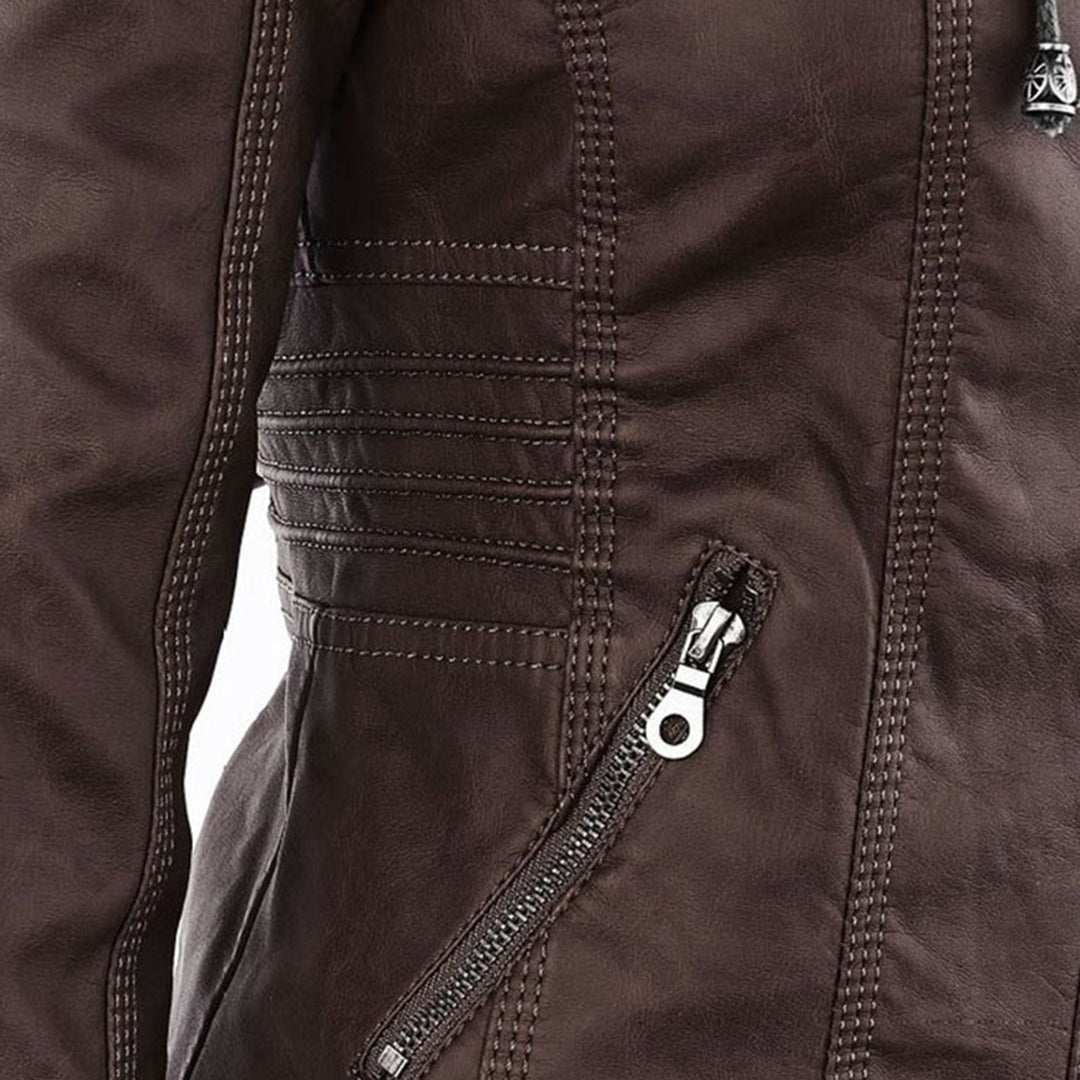 Women's Faux Leather Hooded Moto Jacket
