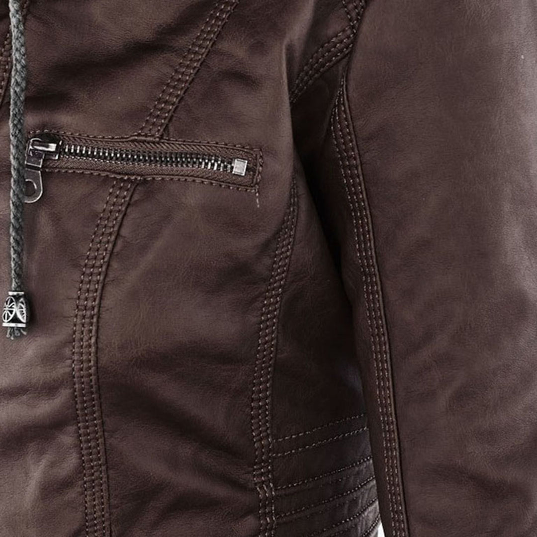 Women's Faux Leather Hooded Moto Jacket