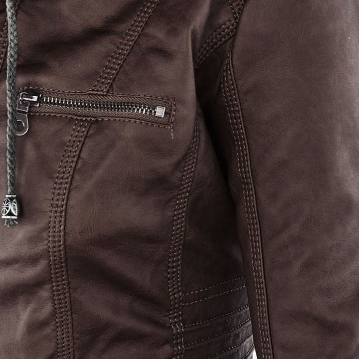 Women's Faux Leather Hooded Moto Jacket