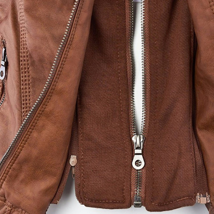 Women's Faux Leather Hooded Moto Jacket