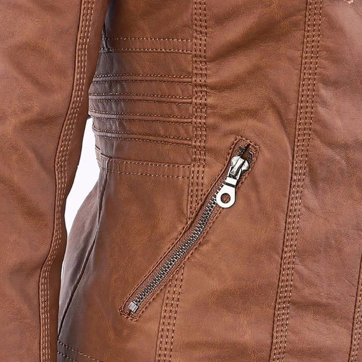 Women's Faux Leather Hooded Moto Jacket