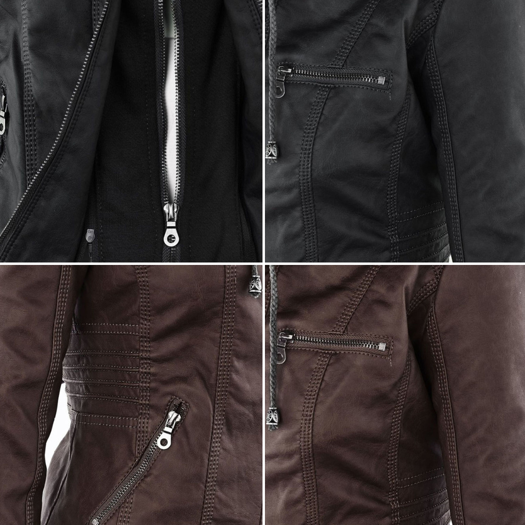 Women's Faux Leather Hooded Moto Jacket