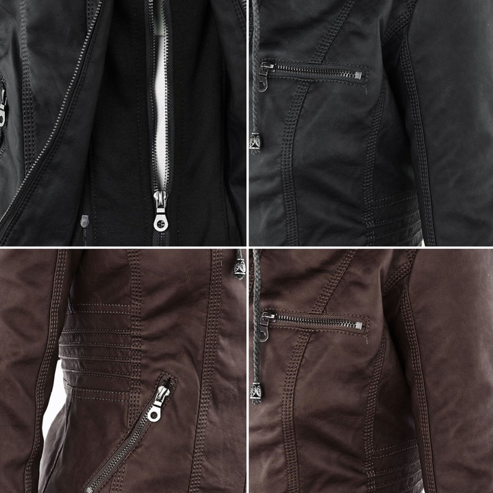 Women's Faux Leather Hooded Moto Jacket
