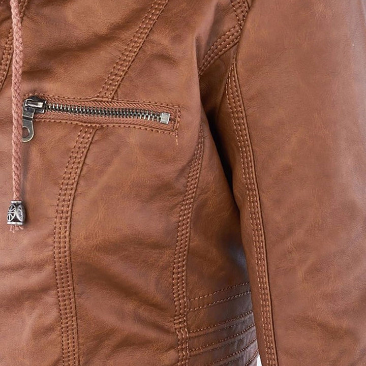 Women's Faux Leather Hooded Moto Jacket