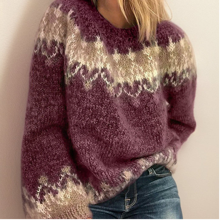 Cosy Nordic-Style Fair Isle Knit Sweater with Patterned Yoke