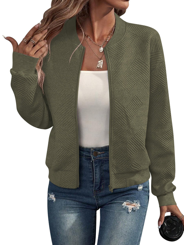 Women's Textured Geometric-Pattern Bomber Jacket