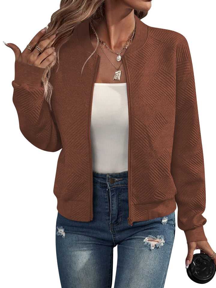 Women's Textured Geometric-Pattern Bomber Jacket