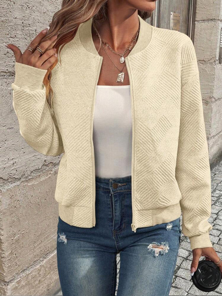 Women's Textured Geometric-Pattern Bomber Jacket