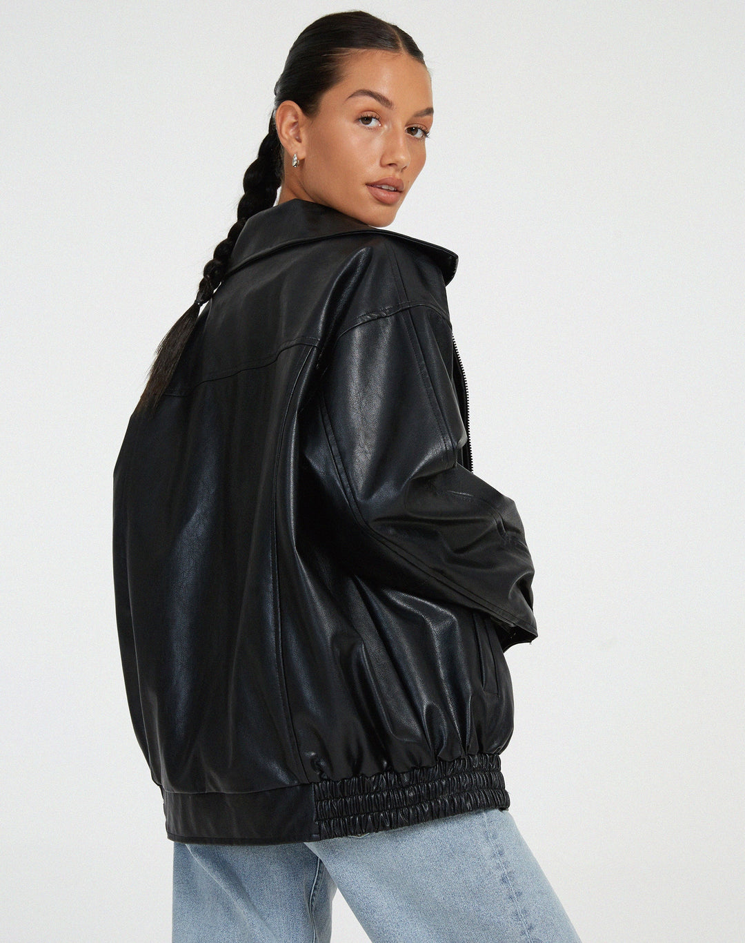 Women’s Oversized Leather Bomber Jacket