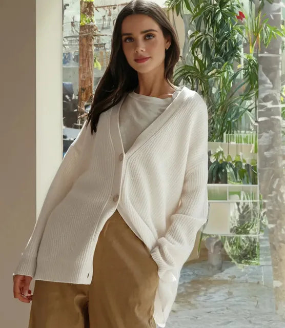 Women's Ribbed Knit V-Neck Cardigan