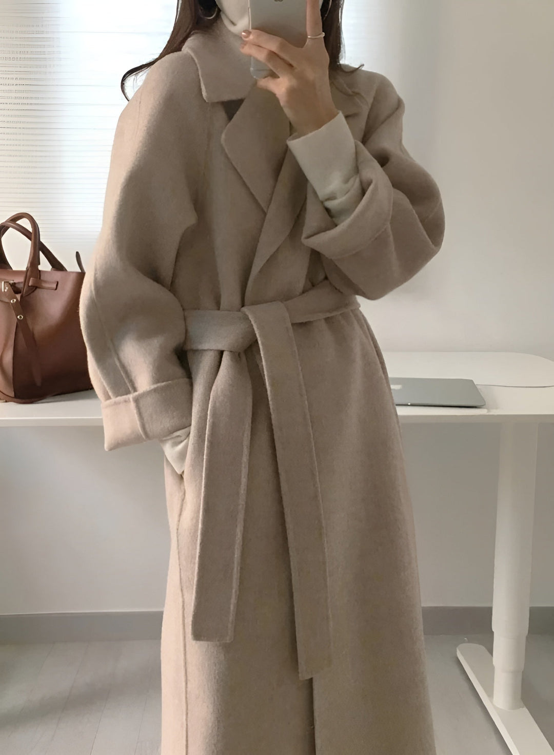 Women's Long Wool-Effect Wrap Coat