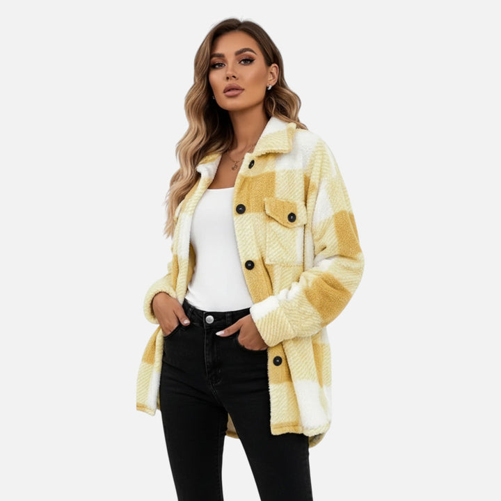 Women's Plush Sherpa Checkered Shirt Jacket