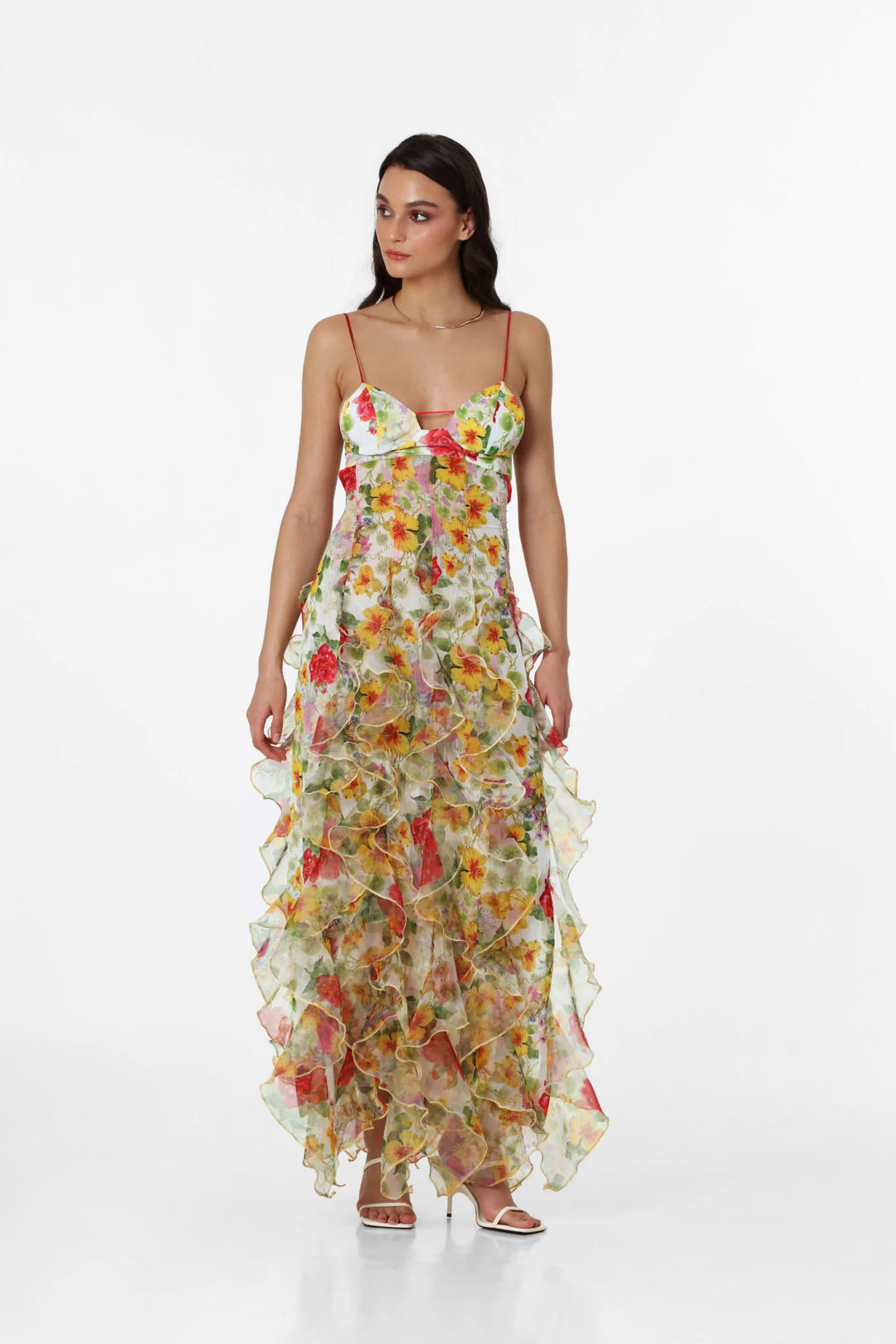 Colourful Floral Spaghetti Strap Maxi Dress