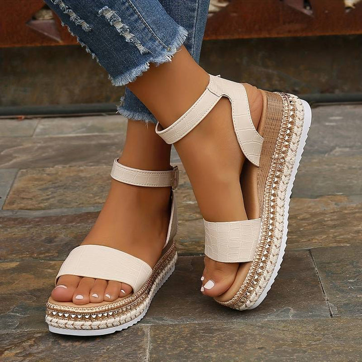Summer Platform Sandals with Ankle Strap and Textured Sole