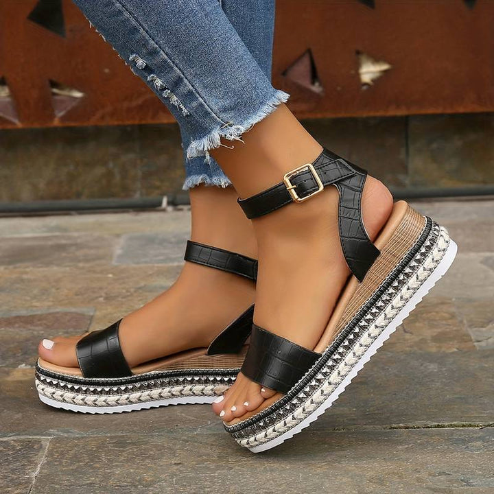 Summer Platform Sandals with Ankle Strap and Textured Sole